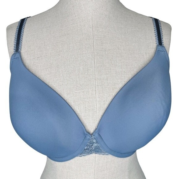 Wacoal French Garden Contour Bra sz 36DD * T-Shirt Bra Lace Band Slate Blue - Picture 1 of 7
